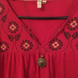 Red printed flower shirt